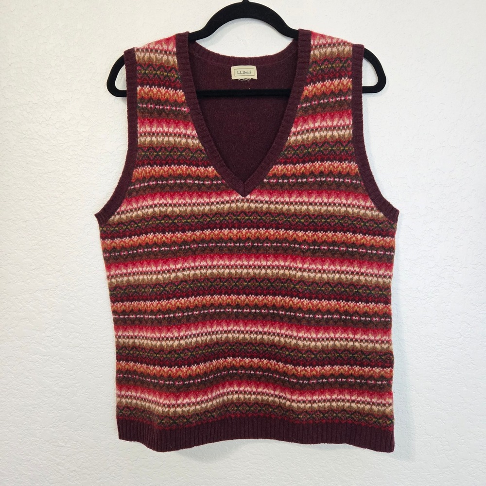 L.L. Bean Multicolor Fair Isle V-Neck Sweater Vest